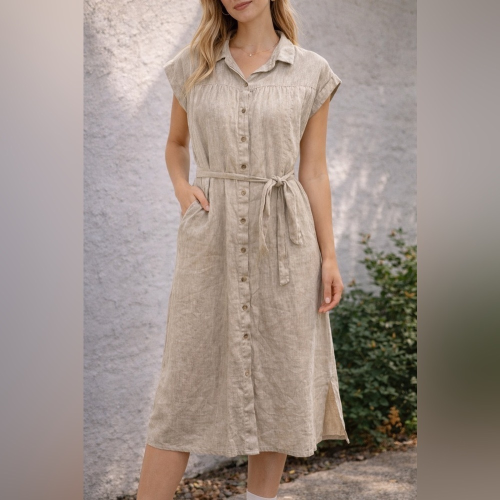 NWOT CREAM earthy tone linen blend dress 42/XL